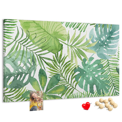Kurken prikbord met aquarelprint van tropische groene bladeren