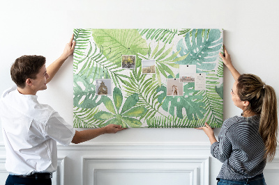 Kurken prikbord met aquarelprint van tropische groene bladeren