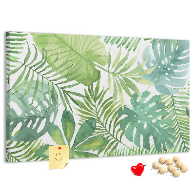 Kurken prikbord met aquarelprint van tropische groene bladeren
