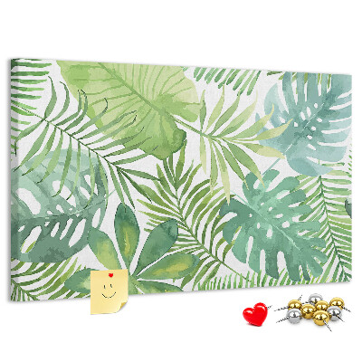 Kurken prikbord met aquarelprint van tropische groene bladeren