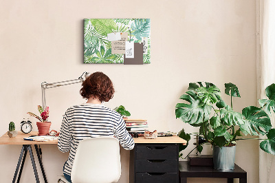 Kurken prikbord met aquarelprint van tropische groene bladeren
