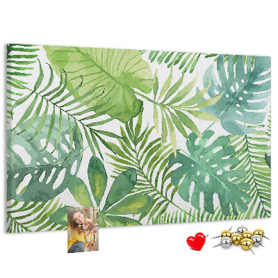 Kurken prikbord met aquarelprint van tropische groene bladeren