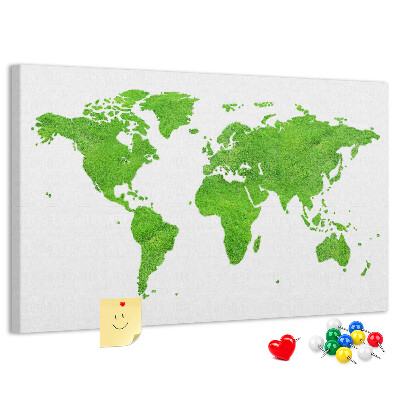Prikbord wereldkaart in groene gazonstijl