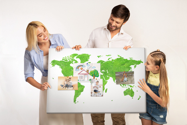 Prikbord wereldkaart in groene gazonstijl