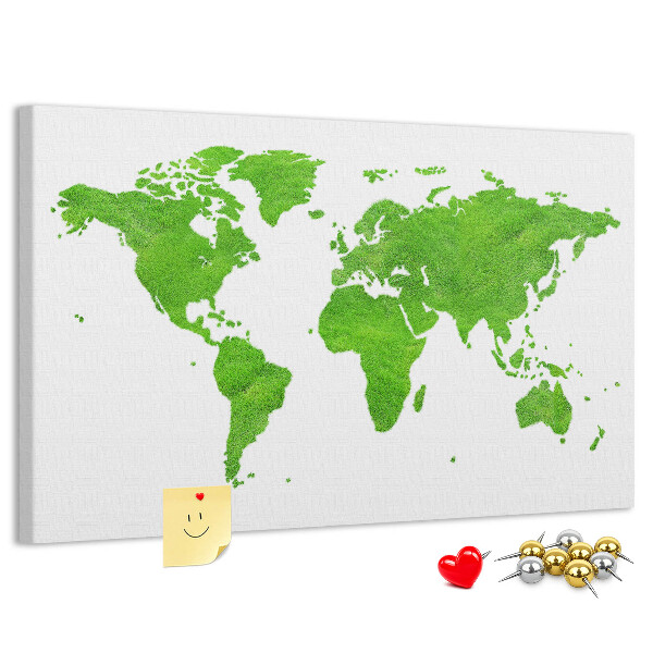 Prikbord wereldkaart in groene gazonstijl