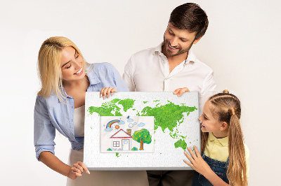 Prikbord wereldkaart in groene gazonstijl