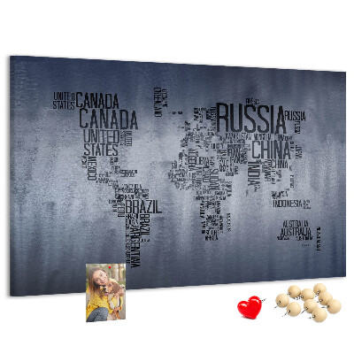 Wereldkaart prikbord met landnamen
