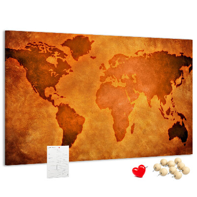 Prikbord met kaart van de oude wereld op een bruine achtergrond