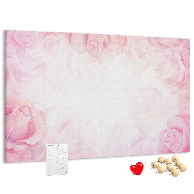 Kurk prikbord met een achtergrond van fijne roze rozen