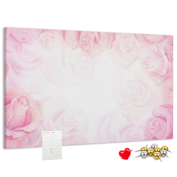 Kurk prikbord met een achtergrond van fijne roze rozen