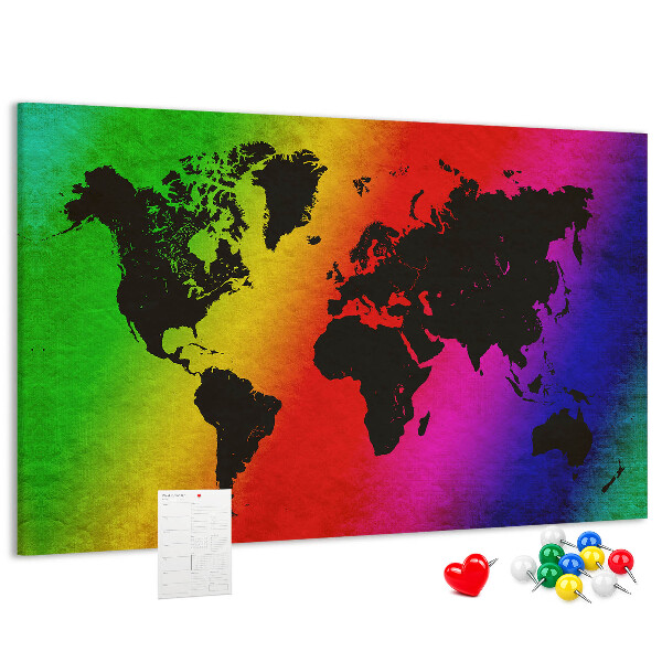 Kurkbord wereldkaart in regenboogkleuren