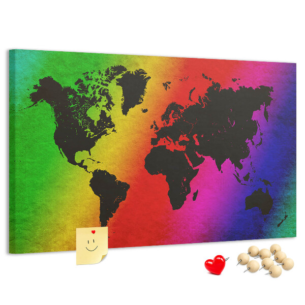 Kurkbord wereldkaart in regenboogkleuren