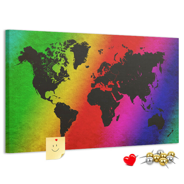 Kurkbord wereldkaart in regenboogkleuren