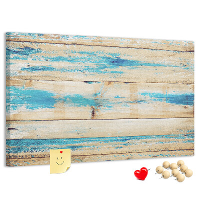 Kurkbord met rustieke planken in blauwe tinten
