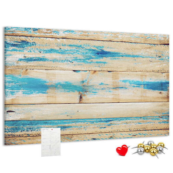 Kurkbord met rustieke planken in blauwe tinten