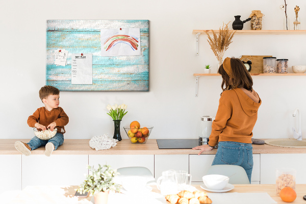 Kurk prikbord houten plank in verschillende blauwtinten