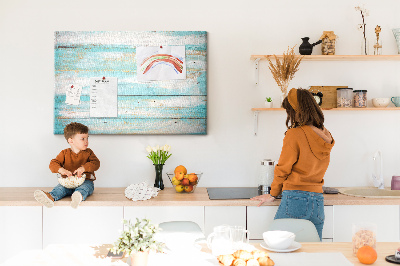 Kurk prikbord houten plank in verschillende blauwtinten