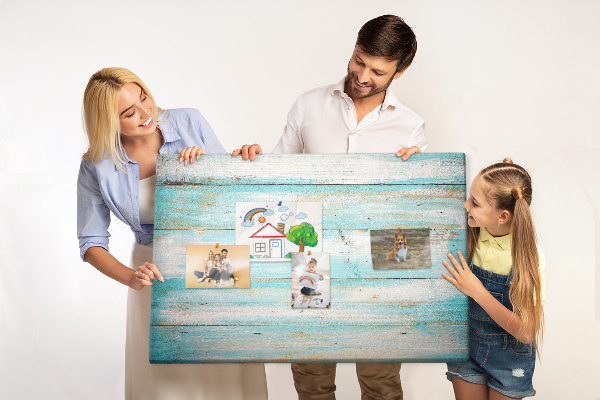 Kurk prikbord houten plank in verschillende blauwtinten