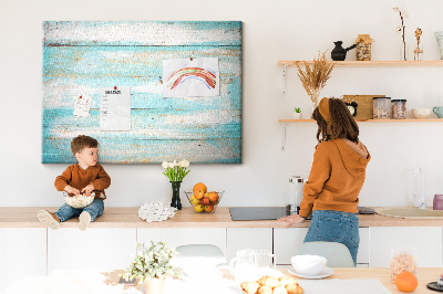 Kurk prikbord houten plank in verschillende blauwtinten
