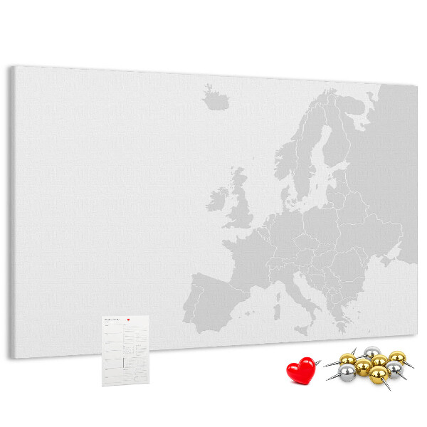 Prikbord met kaart van Europa voor het aangeven van locaties