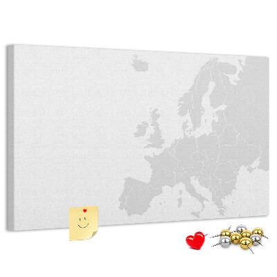 Prikbord met kaart van Europa voor het aangeven van locaties