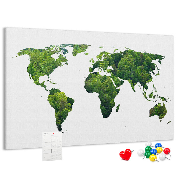 Kurkbord met een groene wereldkaart inclusief vegetatie