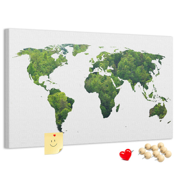 Kurkbord met een groene wereldkaart inclusief vegetatie