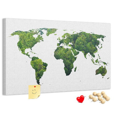 Kurkbord met een groene wereldkaart inclusief vegetatie