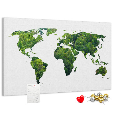 Kurkbord met een groene wereldkaart inclusief vegetatie
