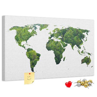 Kurkbord met een groene wereldkaart inclusief vegetatie