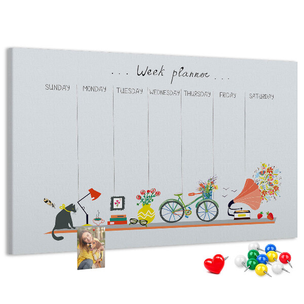 Prikbord kleurrijke weekplanner met kantoorthema's