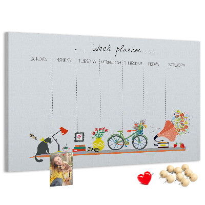 Prikbord kleurrijke weekplanner met kantoorthema's