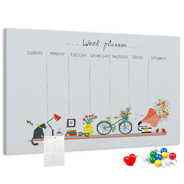 Prikbord kleurrijke weekplanner met kantoorthema's