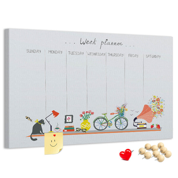 Prikbord kleurrijke weekplanner met kantoorthema's