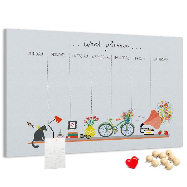 Prikbord kleurrijke weekplanner met kantoorthema's