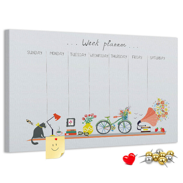 Prikbord kleurrijke weekplanner met kantoorthema's