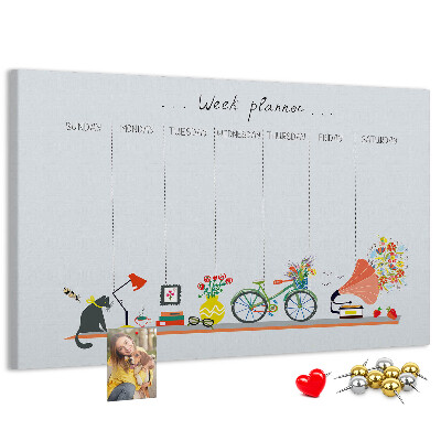 Prikbord kleurrijke weekplanner met kantoorthema's