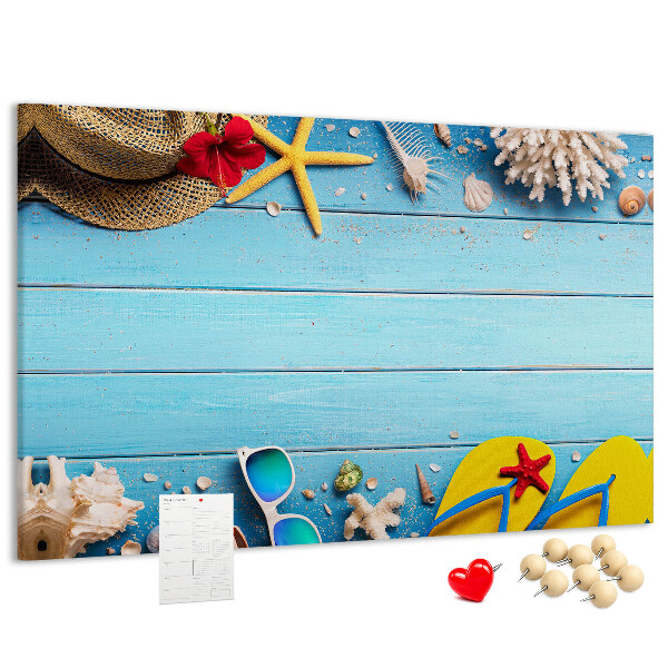 Kurken prikbord met thema zomerse strandvakantie en accessoires