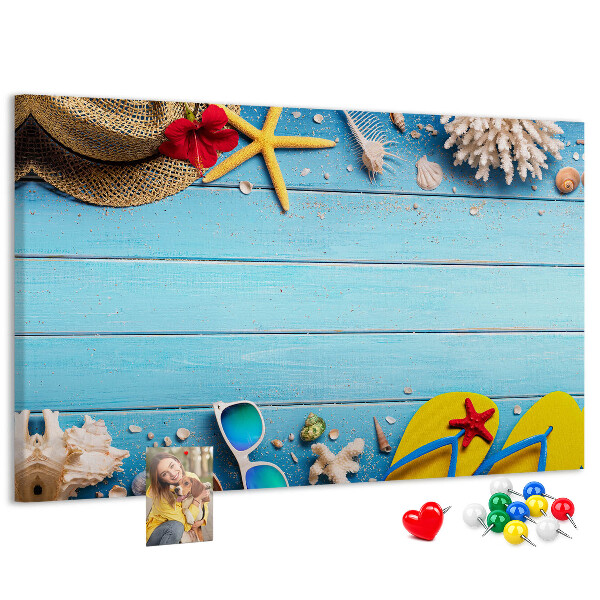 Kurken prikbord met thema zomerse strandvakantie en accessoires