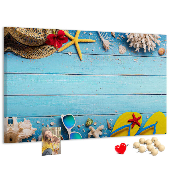 Kurken prikbord met thema zomerse strandvakantie en accessoires