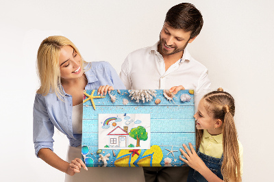 Prikbord zomerherinneringen aan het strand met schelpen