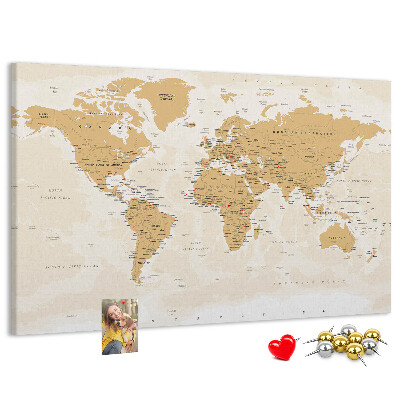 Kurkbord wereldkaart met locatieaanduidingen