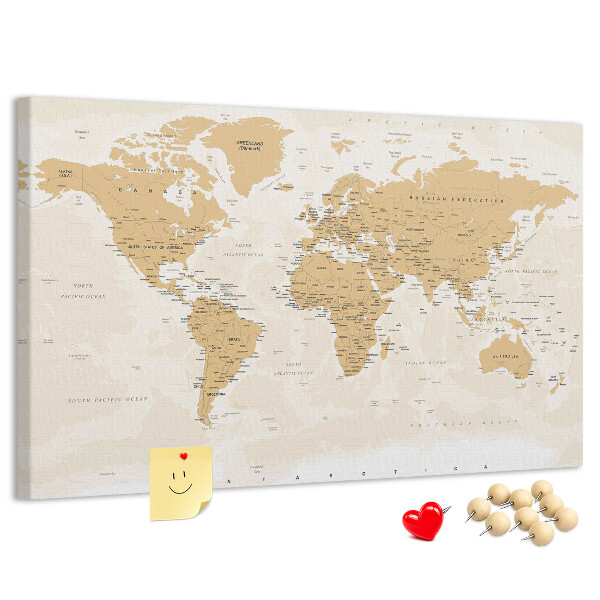 Kurkbord wereldkaart met locatieaanduidingen