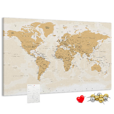 Kurkbord wereldkaart met locatieaanduidingen