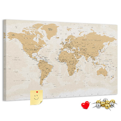 Kurkbord wereldkaart met locatieaanduidingen