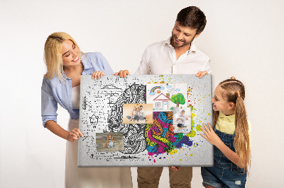 Kurk prikbord met hersenen en creativiteit in kleurrijke harmonie