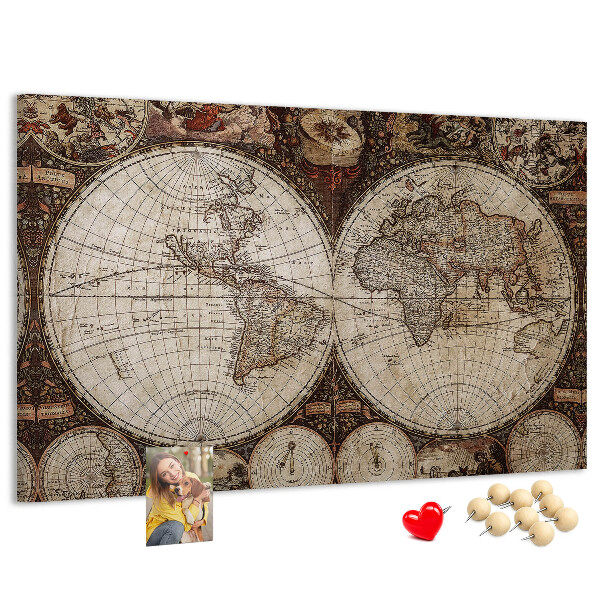 Kurkbord met een kaart van de oude wereld en geografische details