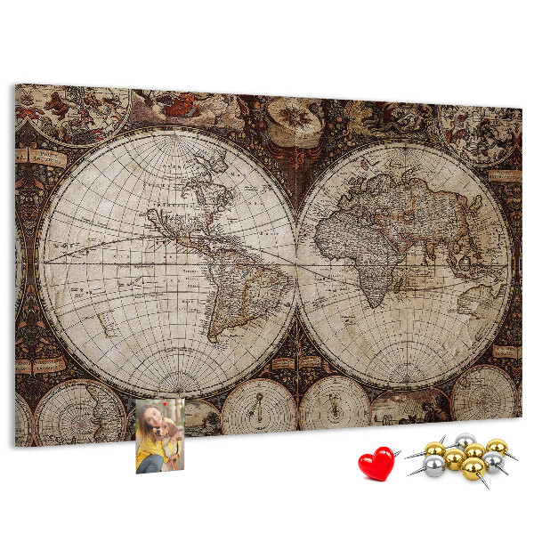 Kurkbord met een kaart van de oude wereld en geografische details