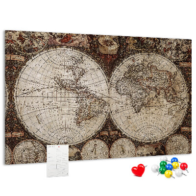 Kurkbord met een kaart van de oude wereld en geografische details