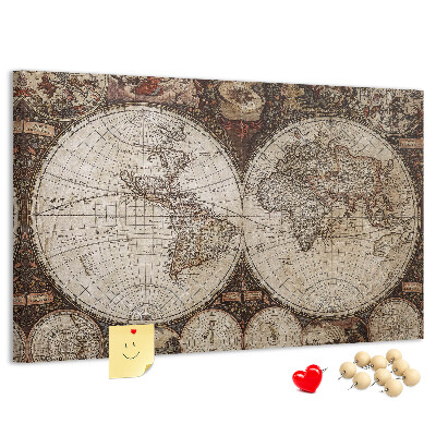 Kurkbord met een kaart van de oude wereld en geografische details